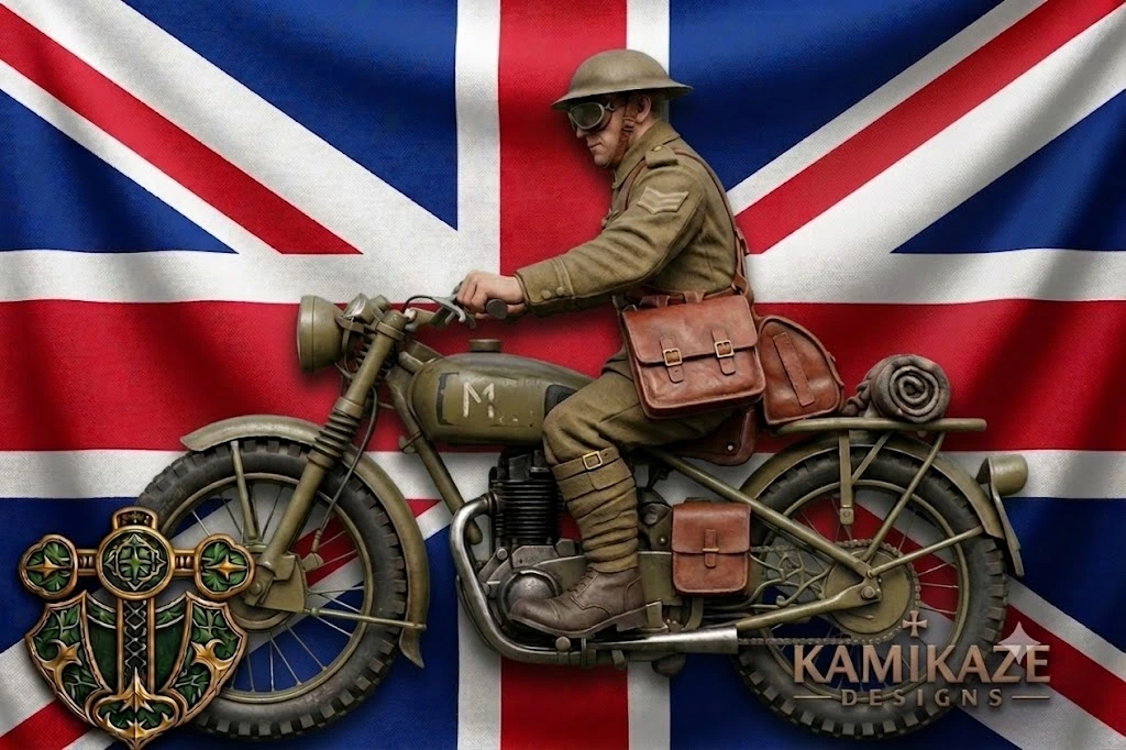 WW1 British Courier on Motorbike